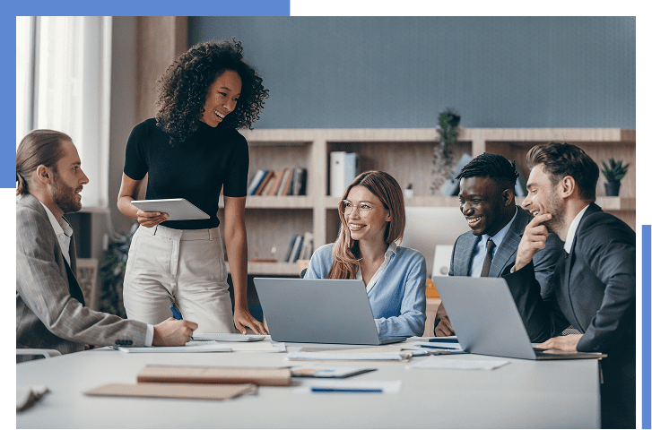 Group of colleagues having a meeting together.