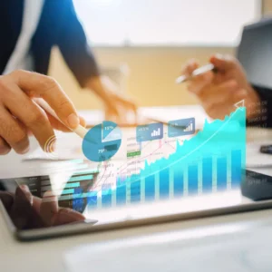 Tablet displaying financial graphs and charts.